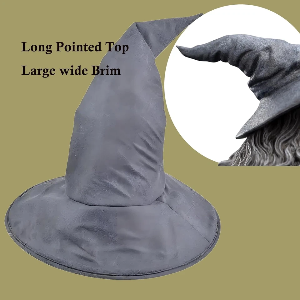 Conjunto de Disfraz de Mago Gris para Hombre 5 Piezas Conjunto con Sombrero de Mago de Fieltro, Bata, Largo Gris Foto 4 de 4