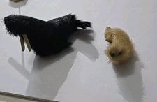 Handmade Vintage  Walrus Black Fur Figurine & Sea Lion Made in Norway- Souvenir 