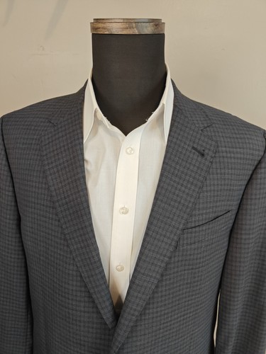 🇺🇲 Jos A Bank Men's 44 L Two Button Wool Sports Coat Blue Gray Check - Picture 2 of 10