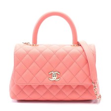 Chanel Coco Handle Flap Matelasse Leather Handbag Women Pink One Size