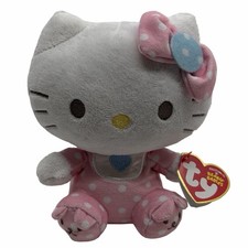 TY Beanie Baby Hello Kitty 6” Plush Pink Polka Dot Pajamas Rattle Stuffed Toy