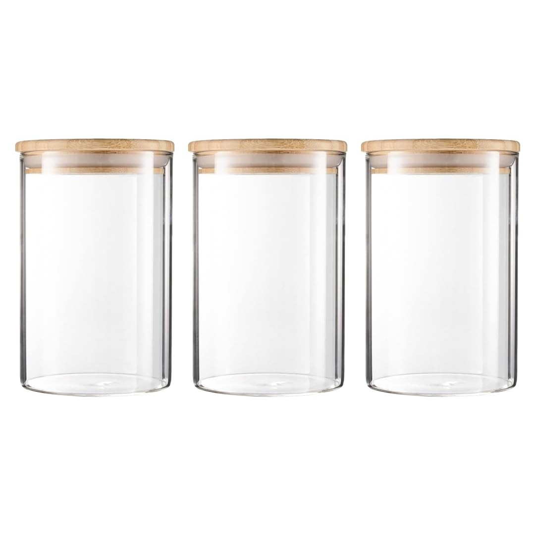 NBBENG Glass Jars with Bamboo Lids, Clear Airtight Food 750ml, Transparent