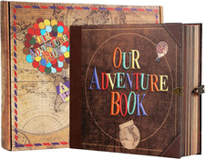 Scrapbook Photo Album,Our Adventure Book, Embossed Words Hard Cover Movie Up Tra