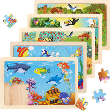 5X24 Teilen Holzpuzzle Kinder, Puzzle Ab 3 4 5 6 Jahre, Bauernhof Meeresboden-Ti