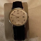 Timex Quartz Vintage Dress Analog White Dial Arabic Date Black Leather 30m