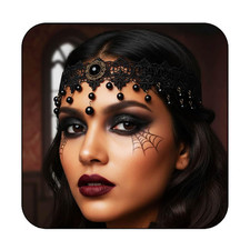 Gothic Headband Black Rhinestone Lace Headpiece Beaded Halloween Headchain for W