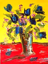 BLUE FLOWERS   Modern Abstract   Original Oil Painting  IMPRESSIONIST