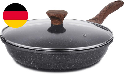 SENSARTE Antihaft Bratpfanne Mit Deckel, 28Cm Schweizer Granit Beschichtung Omel