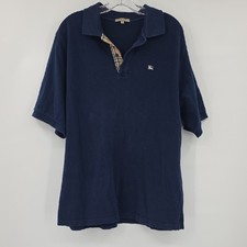 Burberry Dark Blue Polo Shirt with Check Collar Size XXL