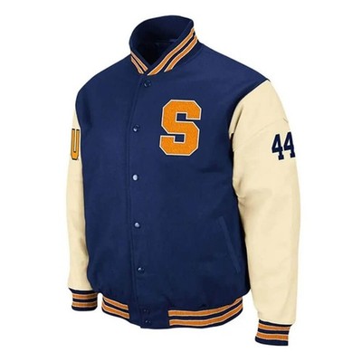 Syracuse Blue S Letterman Varsity Jacket Wool Body Leather Sleeves
