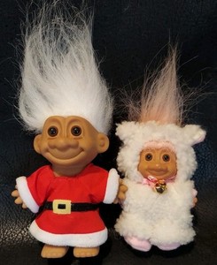 🎄 Vintage 1992 RUSS CHRISTMAS TROLL SANTA, And RUSS EASTER LAMB TROLL