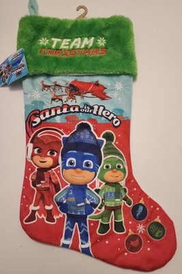 PJ Masks 16'' Christmas Stocking Santa is our Hero Team Christmas Green Plush NWT