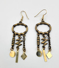 Geometric Lightning Bolt Mixed Metal Dangle Drop Earrings Gold Bronze Tones