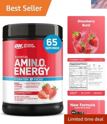 Amino Energy Powder Plus Focus, with BCAA, Electrolytes, and Caffeine, Strawb...