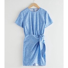 & other Stories Dress US 6  Pale Blue Polka Dot Tie Patterned Short