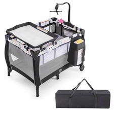 Portable Baby Playard Nursery Center Crib Bassinet w/ Hanging Toys  Music Box