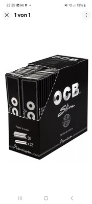 1 Box (50x) OCB slim Premium King Size Papers Blättchen schwarz