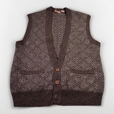 Vintage Henry Grethel Wool Knit Sweater Vest Brown Diamond Pattern L