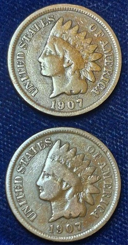 LOT Of Two 1907 Indian Head Pennies Bookend VG-F Features Nice Coins