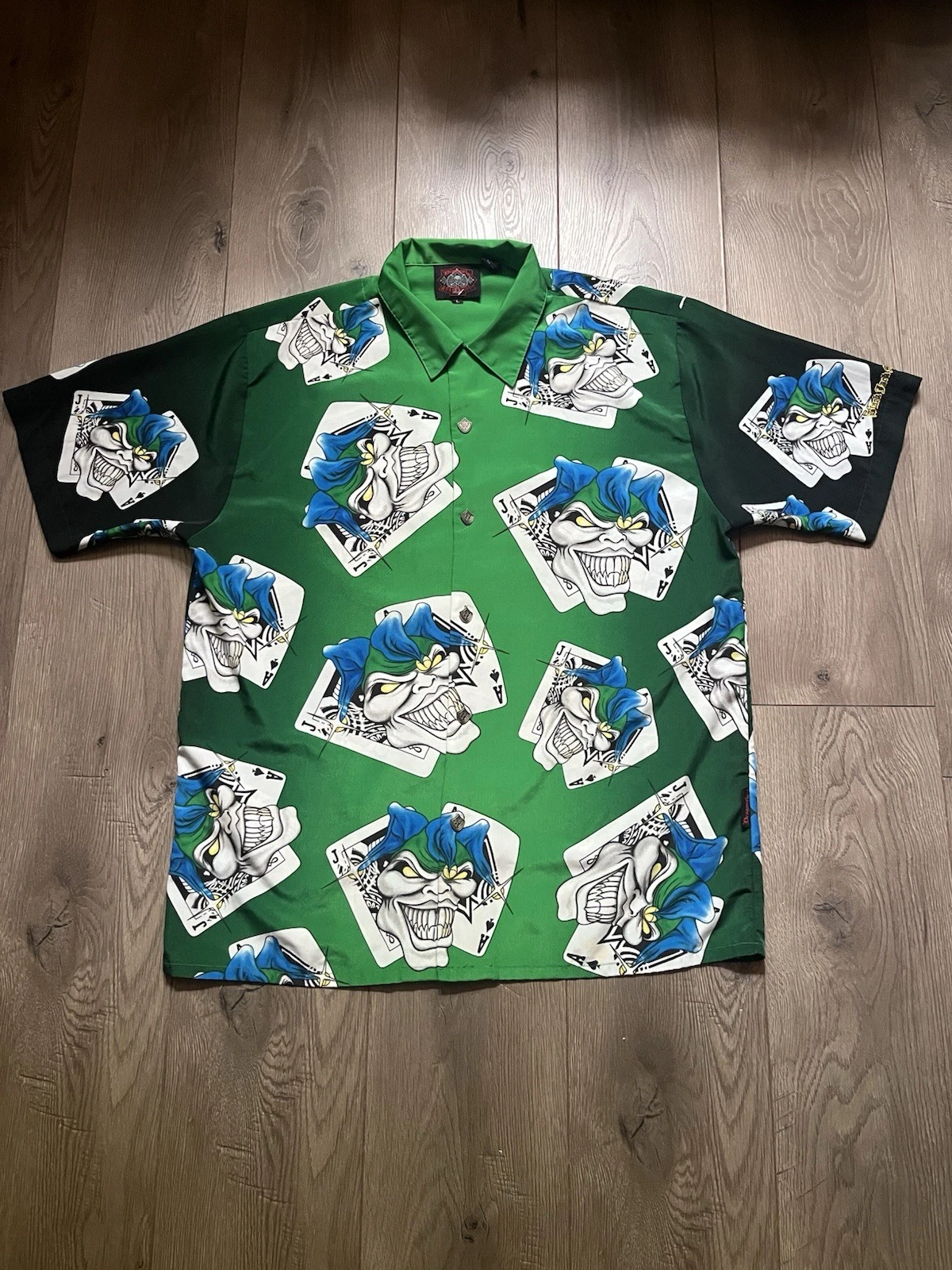 Vintage Y2K Dragonfly Roadhouse All Over Print AOP Joker Green Large Camp Shirt