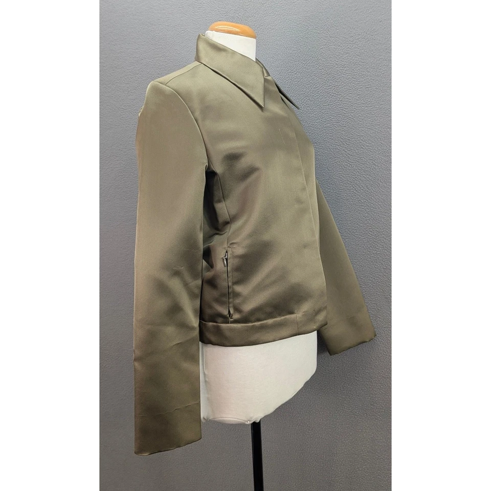 Chaqueta Bomber LANVIN PARIS Seda Satén Mujer Talla 40 Verde Oliva Diseñador Lujo Foto 4 de 4
