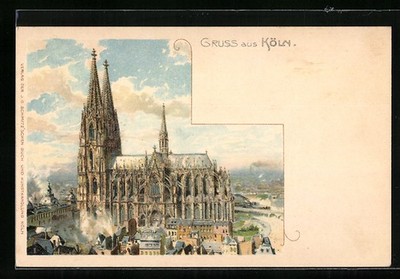 Lithograph Cologne, view of the cathedral 