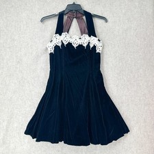 VTG Jessica McClintock Gunne Sax Womens 11/12 Black Velvet White Lace Dress