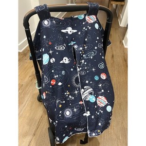 Baby Car Seat Canopy Stroller Cover Space Planets Stars Navy Blue