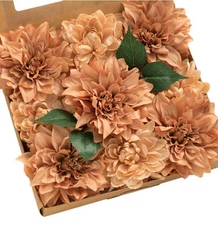 Ling's Moment Artificial Flowers 9pcs Silk Dahlia 5.5"/4.5", Terracotta Silk