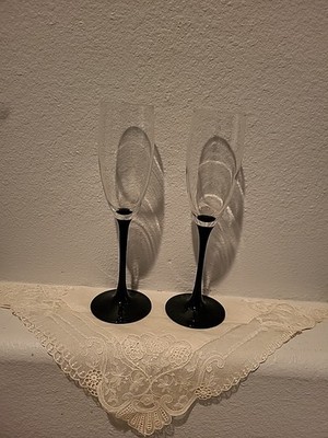 Vrg Black Stem Luminarc Champagne Glasses Wine Flutes 2 Wedding Replacements 