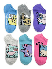 Pok mon Girls No-Show Socks Graphic Multicolor 6-Pair Pack Size 6-10.5