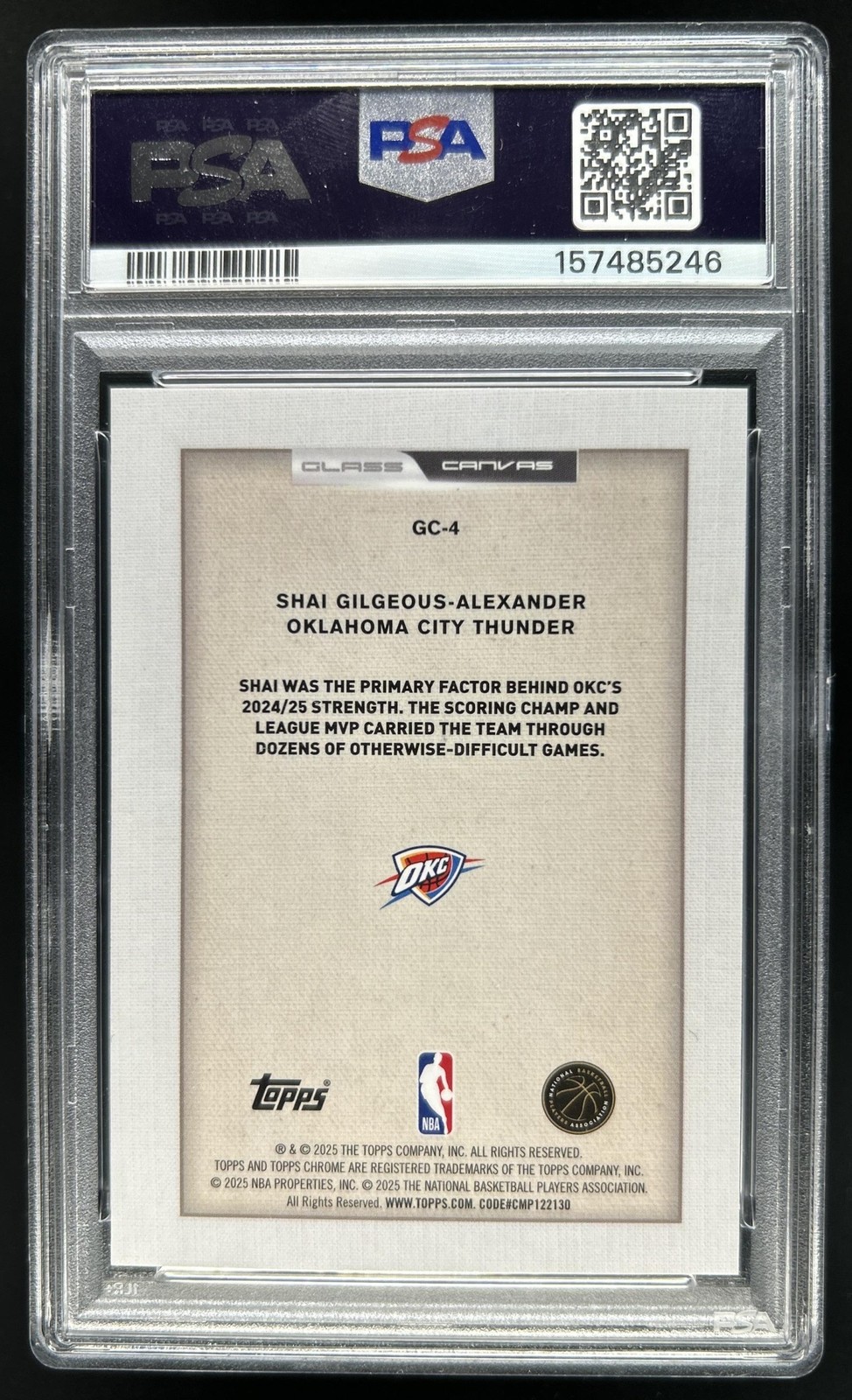 2025-26 Topps Chrome Shai Gilgeous-Alexander Glass Canvas SSP #GC-4 PSA 10 view 2