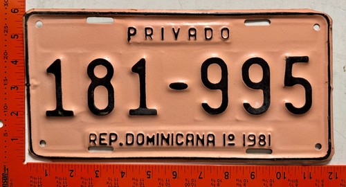 1st Half 1981 Dominican Republic Passenger Car License Plate