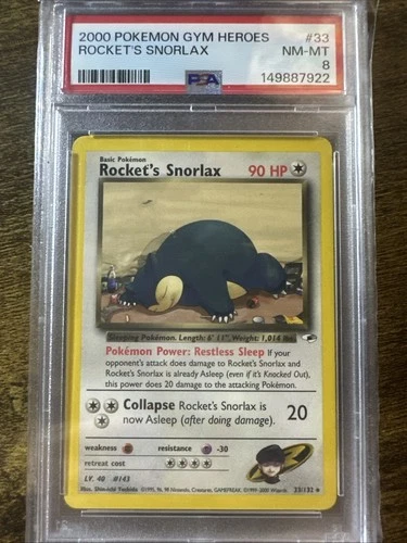 2000 POKEMON GYM HEROES #33 ROCKET'S SNORLAX PSA 8, NM-MT