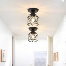 2-Pack Farmhouse Semi Flush Mount Ceiling Light Fixture, Rustic Black Hallway Sm