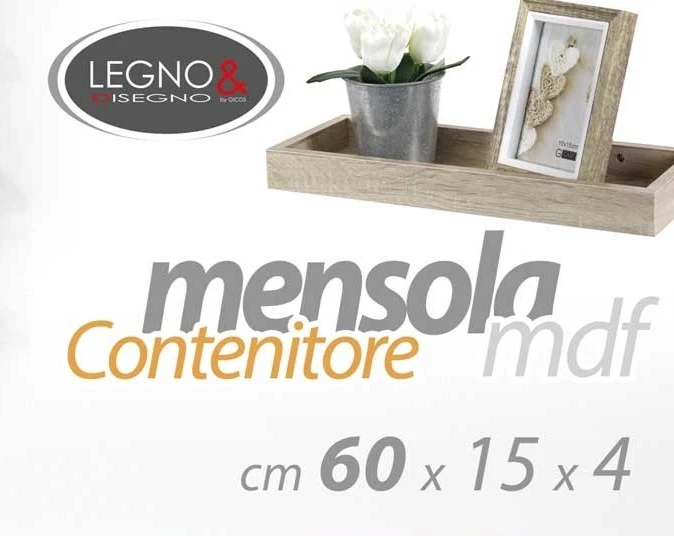 MENSOLA DA PARETE CONTENITORE SOSPESA LEGNO CLASSICO MODERNO COLOR 60*15*4 CM - Immagine 2 di 4