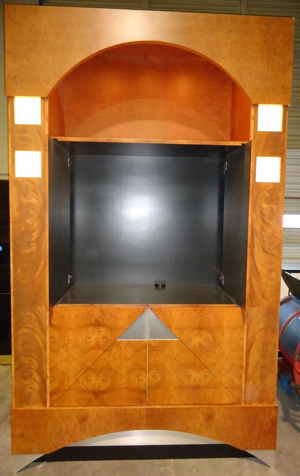 Large Art Deco Entertainment Center w/ Burlwood Veneer & Frosted Glass Panels - Image 3 of 4