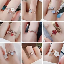 Fashion Flower Heart Butterfly Leaf Opening Ring Women Adjustable Jewelry Gift