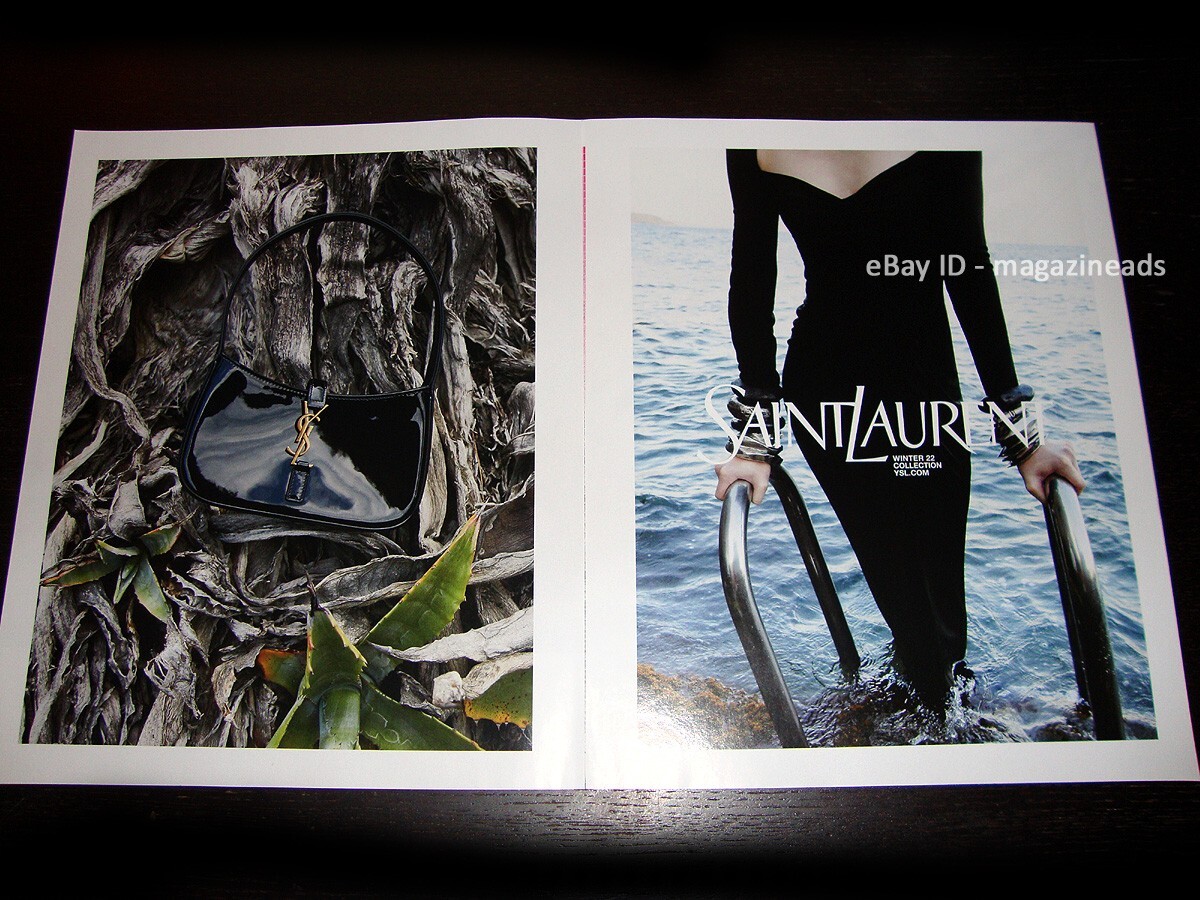 SAINT LAURENT STAMPA 2 PAGINE ANNUNCIO INVERNO 2022 JUERGEN TELLER donna in abito nero