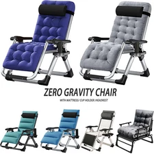 H&ZT Folding Patio Chaise Zero Gravity Chair Lounge Chair With Mattress Pillow