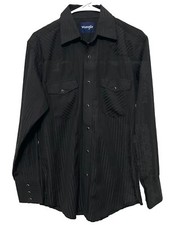 Wrangler Shirt Men Size M Western Stripe Black Long Sleeve Pearl Snap Dress