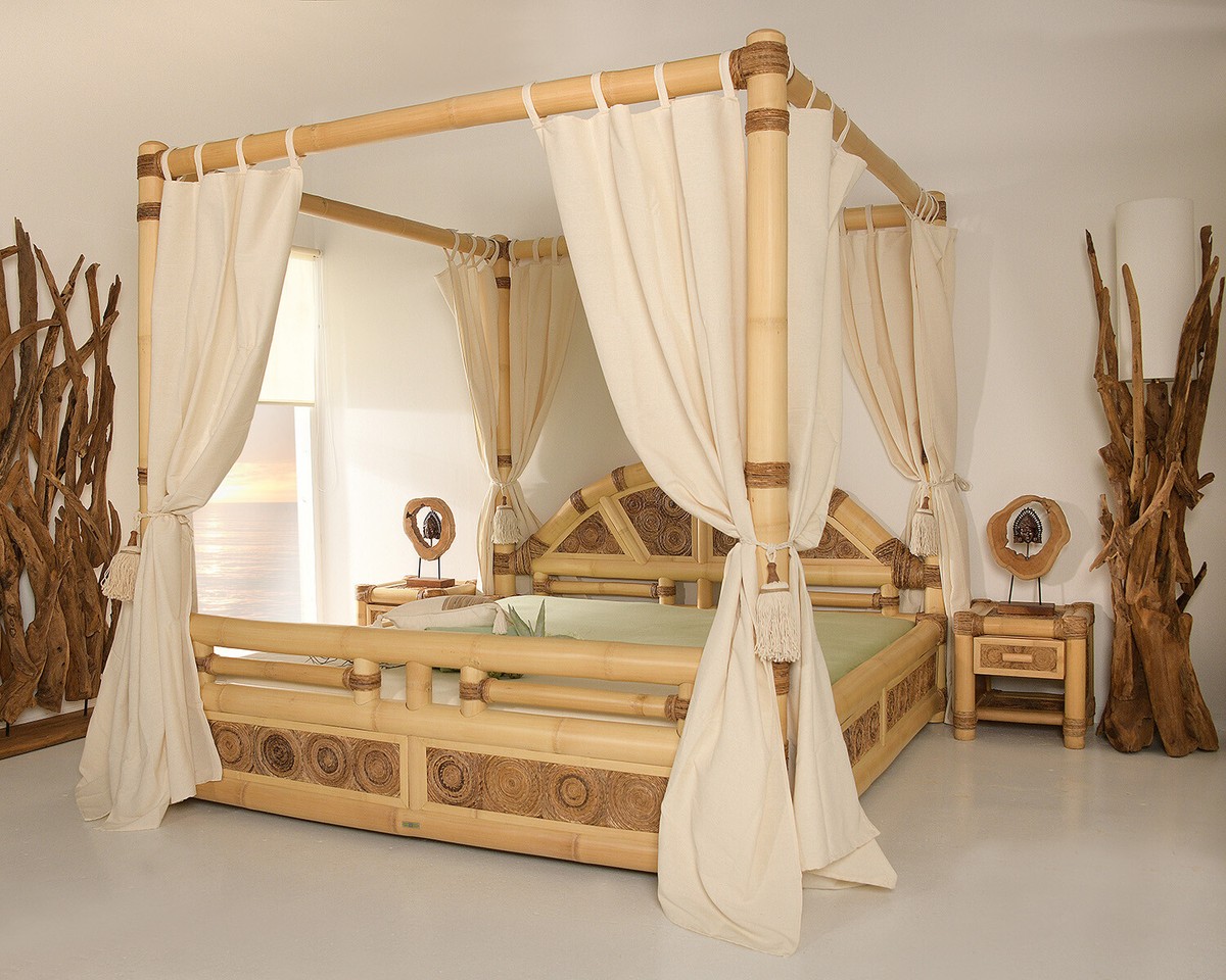 Doppelbett 180x200 Romantisches Himmelbett Aus Bambus Von Bambus-Lounge   Liegeflche 180x200 Cm, In Naturfarbe Mit Vorhang