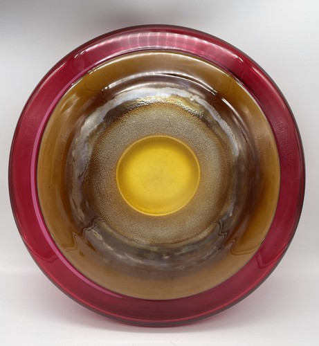 Amazing MICHAEL MORTARA ART GLASS BOWL SIGNED DATED RUBY Swirl - Picture 4 of 8