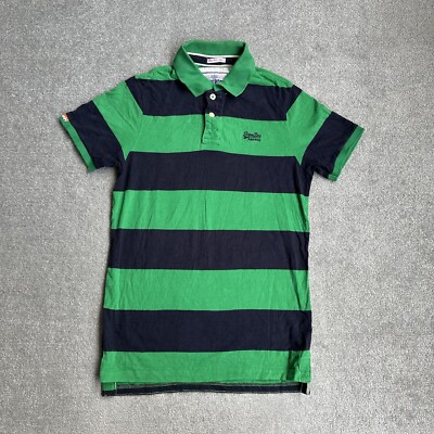 SUPERDRY Herren Polohemd Poloshirt Gr. M Polo T-Shirt Logo Gestreift 22914 Grün