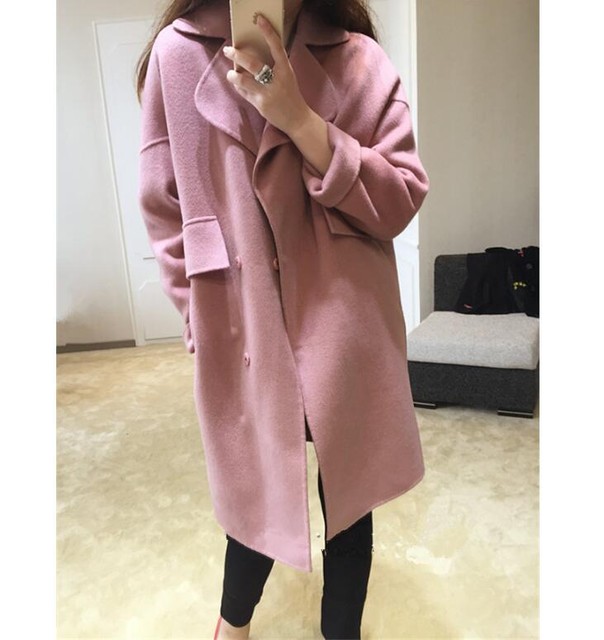 Women s Chic Wool Blend Coat Trench Jacket Lapel Long Loose Outwear 