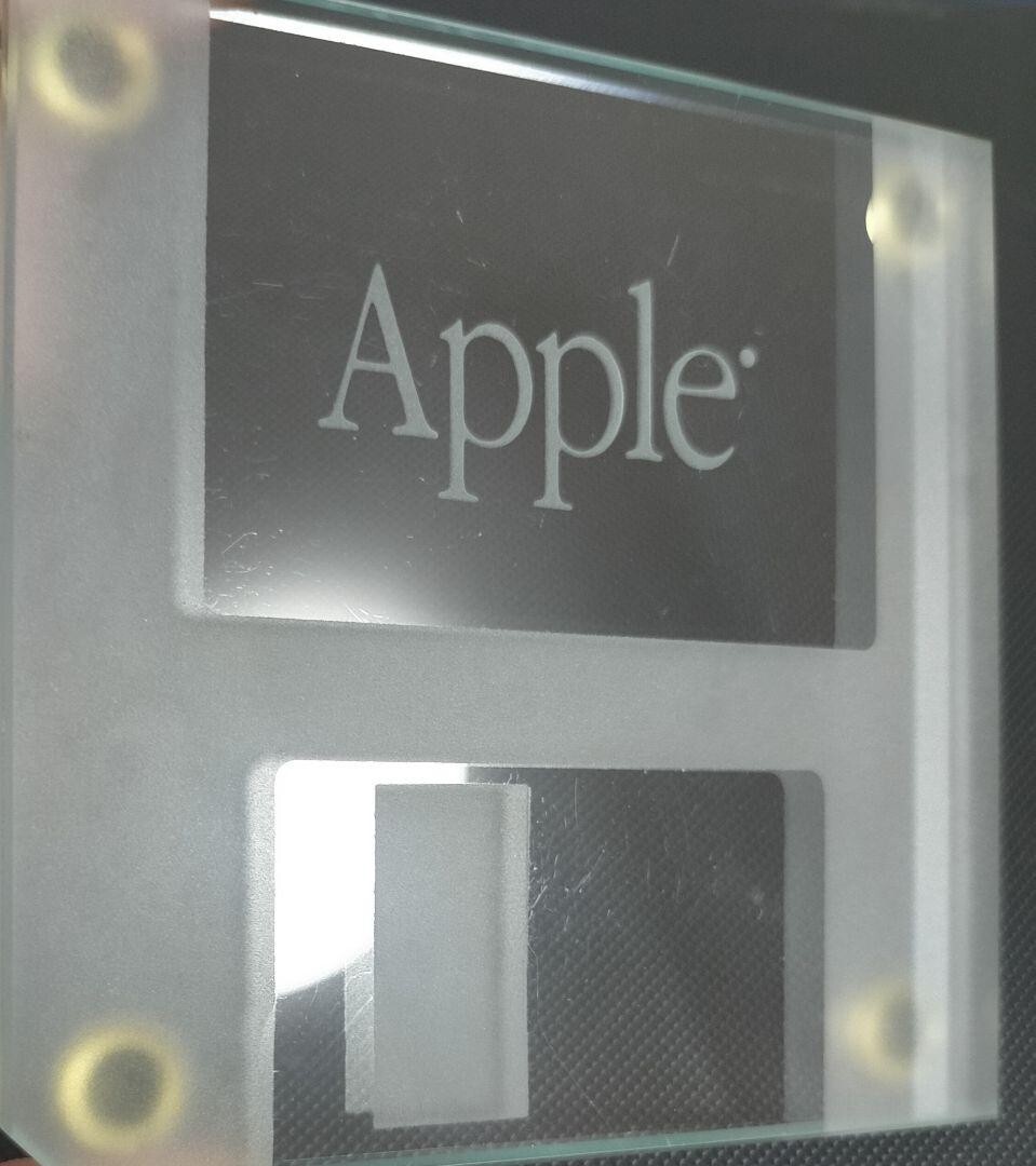 Apple Glass Coaster Floppy Disk Design Clear Vintage Rare