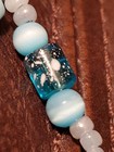 Blue glass pendant necklace intricate, blue cats eye beads, silver tone 18 inch — photo 4