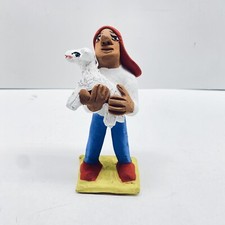 Josfina Aguilar Clay Art Shepherd Sculpture Signed White Blue Red Mexico