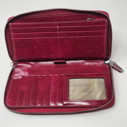 Red Leather Wallet Dante Organizer Zip Close Credit Card Checkbook Pen RFID - Picture 2 of 10