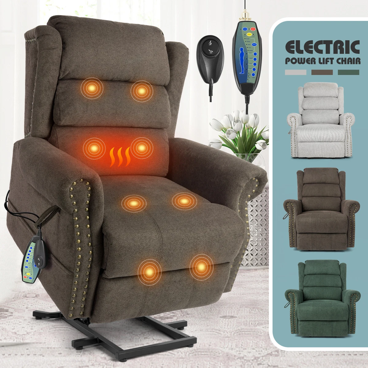 HOMCOM Electric Lift Recliner Massage Chair Vibration, Living Room